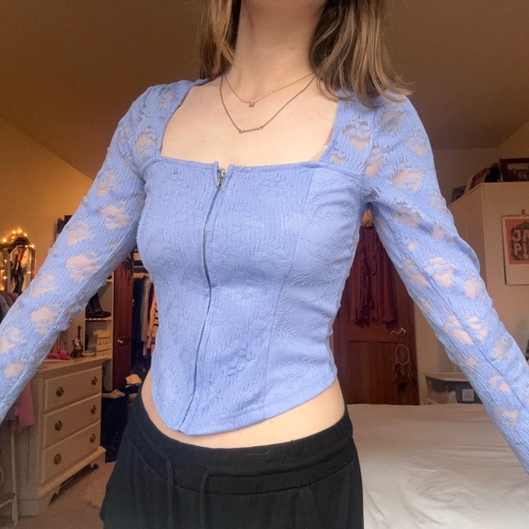 forever 21 purple lavender lace zip up corset long sleeve top - Picture 4 of 12